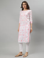 Load image into Gallery viewer, Seva Chikan Embroidered White p Pink Cotton Lucknowi Chikankari Kurta SCL4727