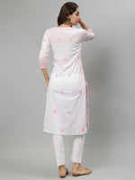 Load image into Gallery viewer, Seva Chikan Embroidered White p Pink Cotton Lucknowi Chikankari Kurta SCL4727