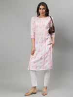 Load image into Gallery viewer, Seva Chikan Embroidered White p Pink Cotton Lucknowi Chikankari Kurta SCL4727
