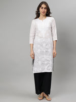 Load image into Gallery viewer, Seva Chikan Embroidered White Cotton Lucknowi Chikankari Kurta SCL4710
