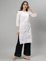 Load image into Gallery viewer, Seva Chikan Embroidered White Cotton Lucknowi Chikankari Kurta SCL4710