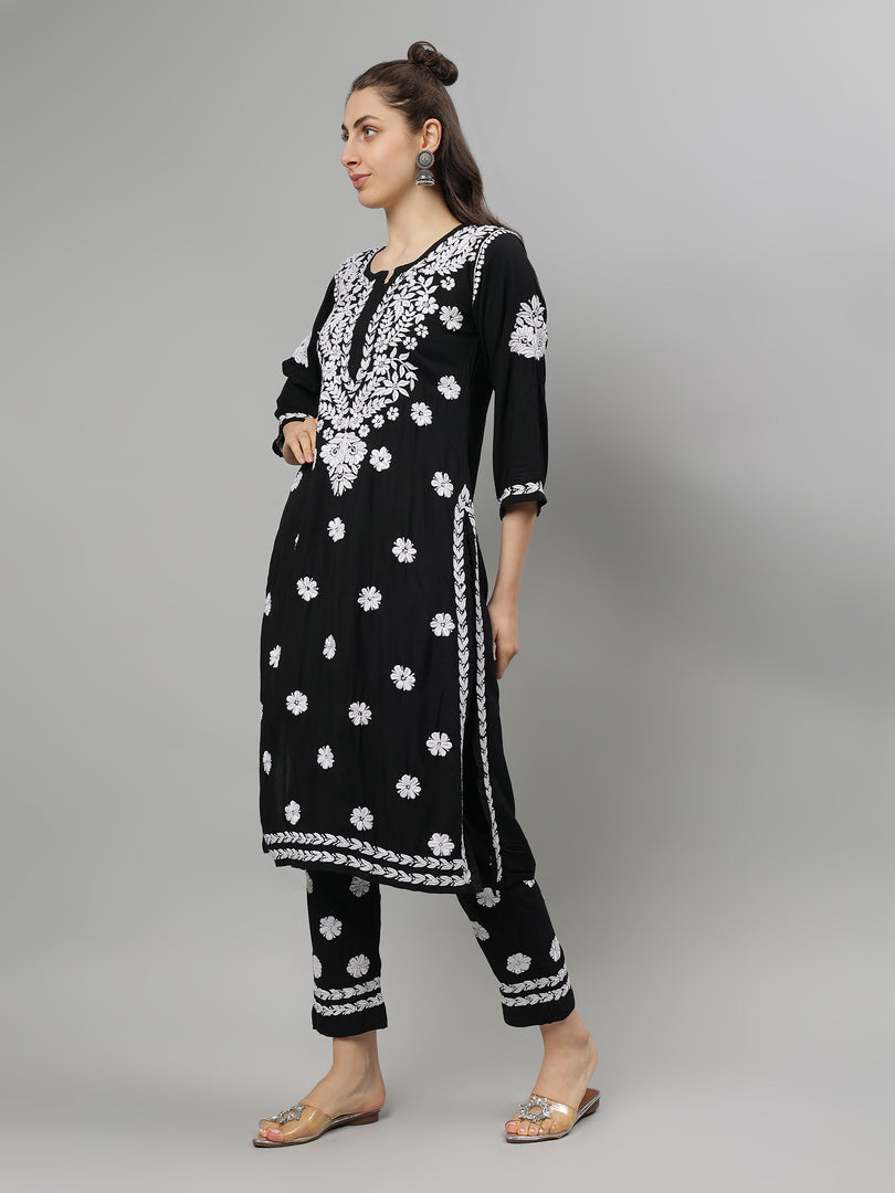 Seva Chikan Hand Embroidered Rayon Lucknowi Chikankari Kurta Set