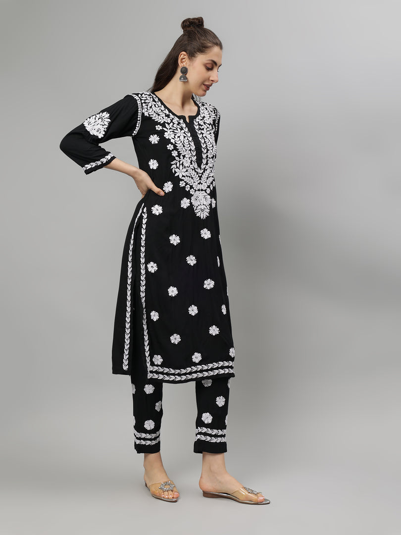 Seva Chikan Hand Embroidered Rayon Lucknowi Chikankari Kurta Set