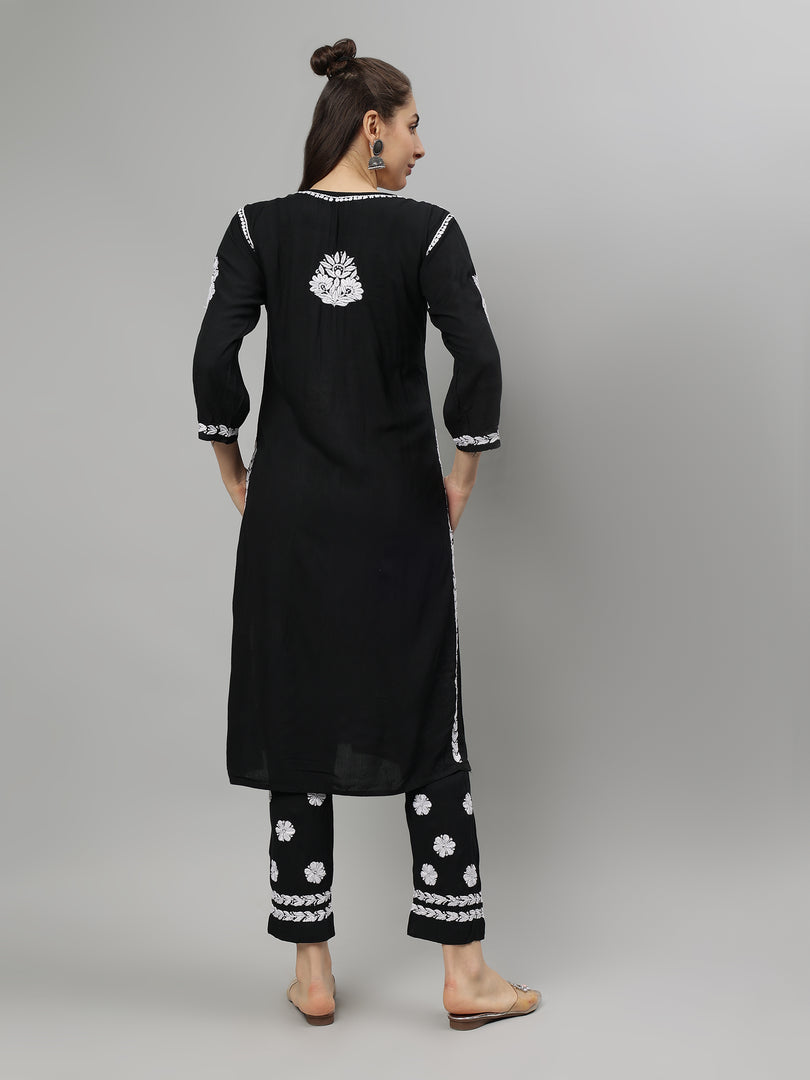 Seva Chikan Hand Embroidered Rayon Lucknowi Chikankari Kurta Set