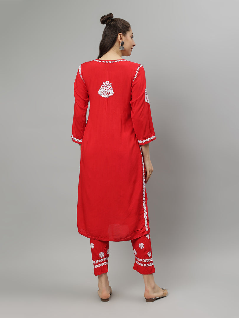 Seva Chikan Hand Embroidered Rayon Lucknowi Chikankari Kurta Set