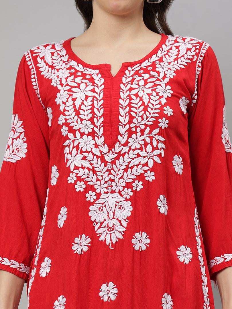 Seva Chikan Hand Embroidered Rayon Lucknowi Chikankari Kurta Set