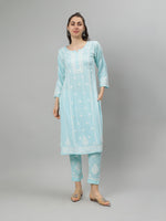 Load image into Gallery viewer, Seva Chikan Hand Embroidered Rayon Lucknowi Chikankari Kurta Set