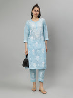 Load image into Gallery viewer, Seva Chikan Hand Embroidered Cotton Lucknowi Chikankari Kurta Set