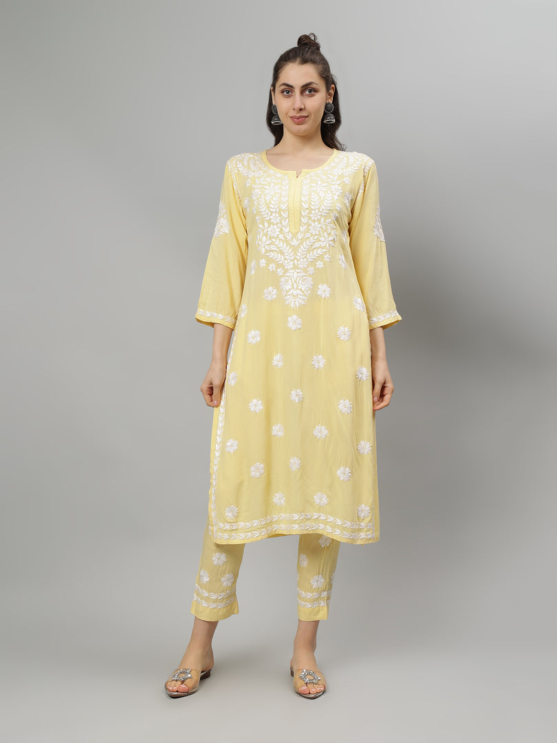 Seva Chikan Hand Embroidered Rayon Lucknowi Chikankari Kurta Set