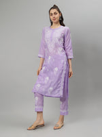 Load image into Gallery viewer, Seva Chikan Hand Embroidered Cotton Lucknowi Chikankari Kurta Set