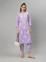 Load image into Gallery viewer, Seva Chikan Hand Embroidered Cotton Lucknowi Chikankari Kurta Set