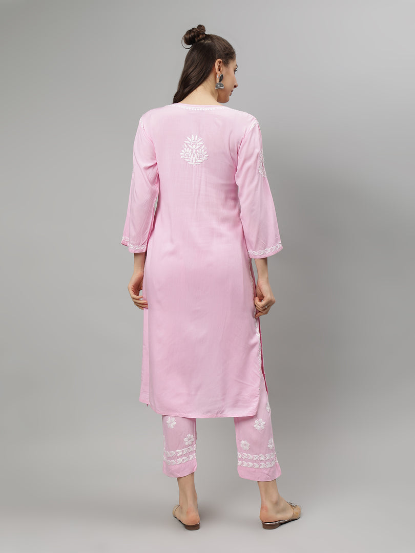 Seva Chikan Hand Embroidered Rayon Lucknowi Chikankari Kurta Set