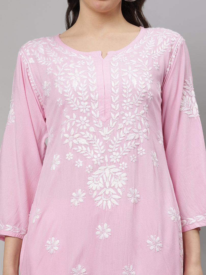Seva Chikan Hand Embroidered Rayon Lucknowi Chikankari Kurta Set