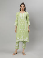 Load image into Gallery viewer, Seva Chikan Hand Embroidered Rayon Lucknowi Chikankari Kurta Set