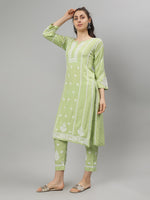 Load image into Gallery viewer, Seva Chikan Hand Embroidered Rayon Lucknowi Chikankari Kurta Set