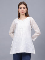 Load image into Gallery viewer, Seva Chikan Hand Embroidered Chanderi Lucknowi Chikan Top With Slip