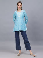 Load image into Gallery viewer, Seva Chikan Hand Embroidered Chanderi Lucknowi Chikan Top With Slip