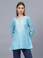 Load image into Gallery viewer, Seva Chikan Hand Embroidered Chanderi Lucknowi Chikan Top With Slip