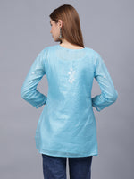 Load image into Gallery viewer, Seva Chikan Hand Embroidered Chanderi Lucknowi Chikan Top With Slip