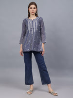 Load image into Gallery viewer, Seva Chikan Hand Embroidered Chanderi Lucknowi Chikan Top With Slip