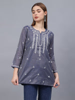 Load image into Gallery viewer, Seva Chikan Hand Embroidered Chanderi Lucknowi Chikan Top With Slip