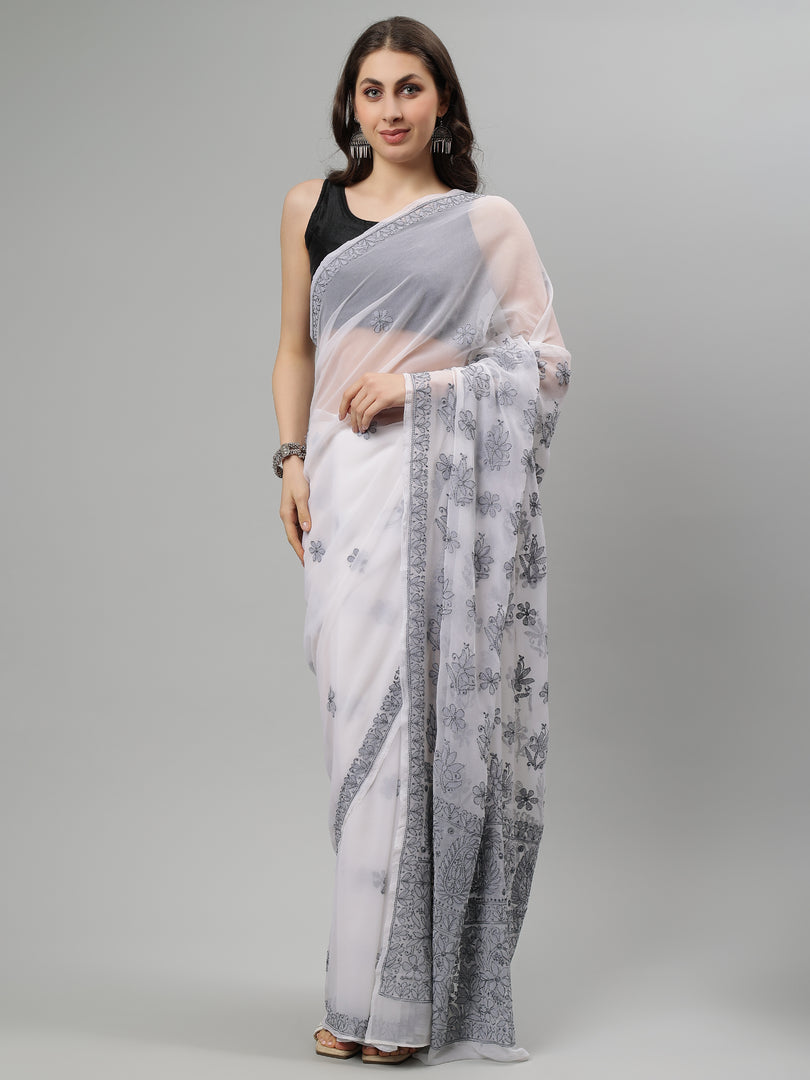 Seva Chikan Hand Embroidered Georgette Lucknowi Chikankari Saree