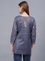 Load image into Gallery viewer, Seva Chikan Hand Embroidered Chanderi Lucknowi Chikan Top With Slip