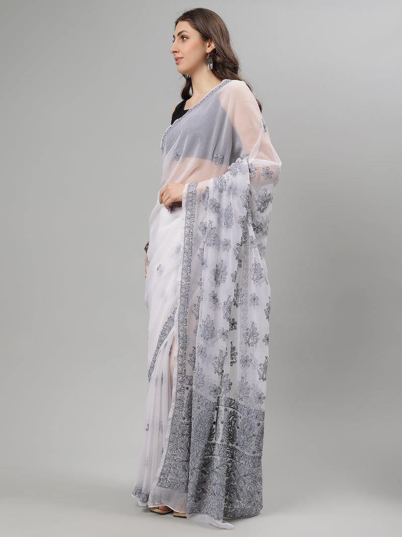 Seva Chikan Hand Embroidered Georgette Lucknowi Chikankari Saree