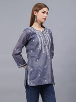 Load image into Gallery viewer, Seva Chikan Hand Embroidered Chanderi Lucknowi Chikan Top With Slip