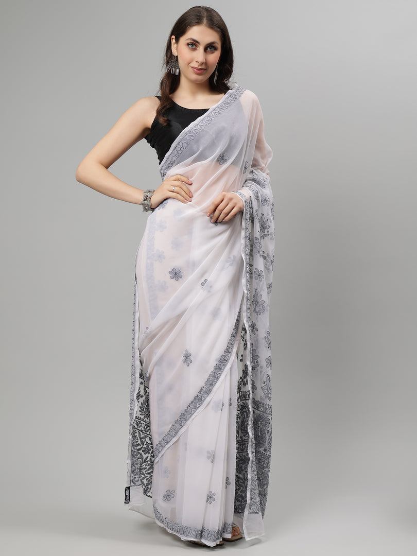 Seva Chikan Hand Embroidered Georgette Lucknowi Chikankari Saree