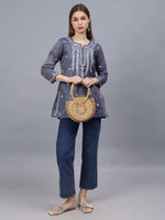 Load image into Gallery viewer, Seva Chikan Hand Embroidered Chanderi Lucknowi Chikan Top With Slip