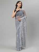 Load image into Gallery viewer, Seva Chikan Hand Embroidered Grey Georgette Lucknowi Chikankari Saree SCL6095