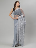 Load image into Gallery viewer, Seva Chikan Hand Embroidered Grey Georgette Lucknowi Chikankari Saree SCL6095