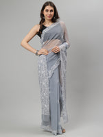 Load image into Gallery viewer, Seva Chikan Hand Embroidered Grey Georgette Lucknowi Chikankari Saree SCL6095