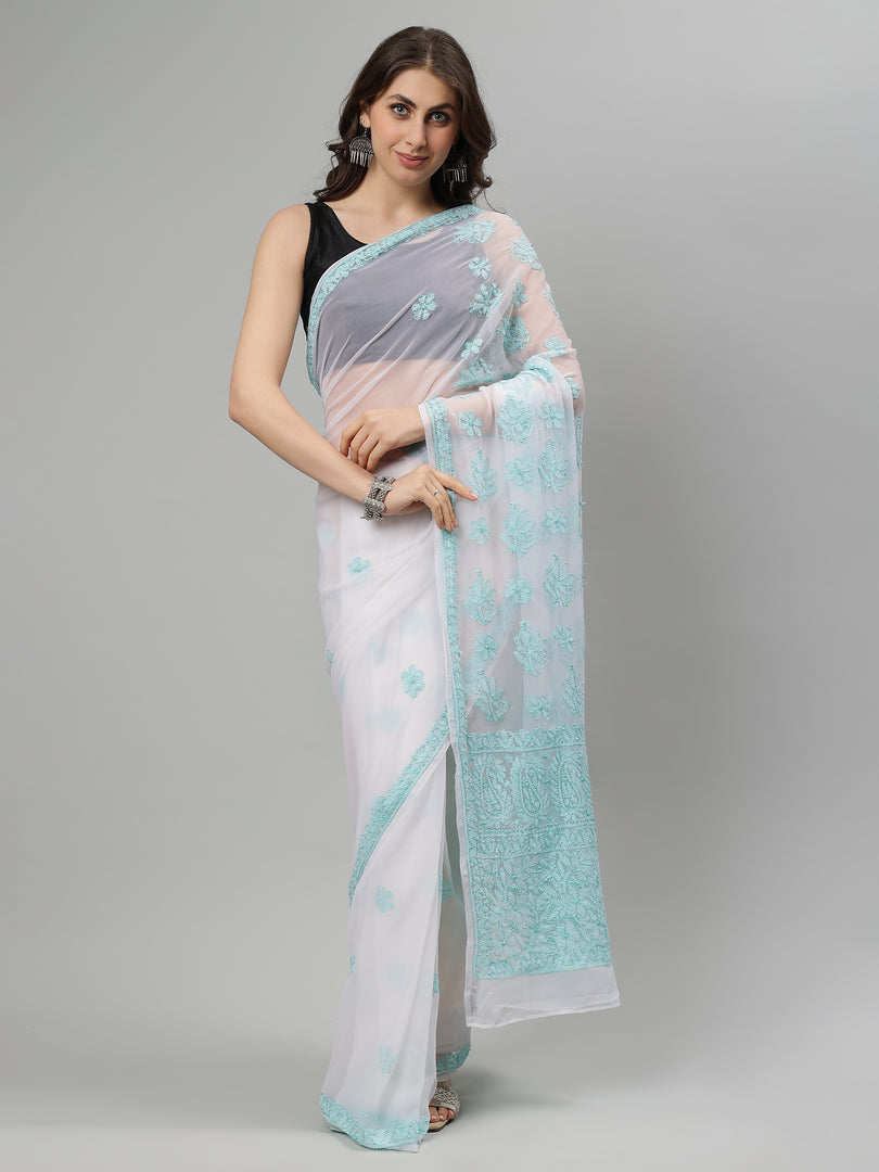 Seva Chikan Hand Embroidered Georgette Lucknowi Chikankari Saree