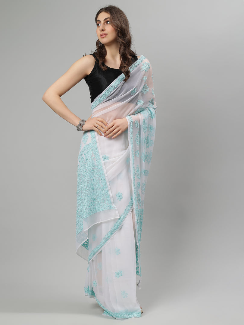 Seva Chikan Hand Embroidered Georgette Lucknowi Chikankari Saree