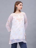 Load image into Gallery viewer, Seva Chikan Hand Embroidered Georgette Lucknowi Chikan Top With Slip