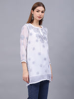 Load image into Gallery viewer, Seva Chikan Hand Embroidered Georgette Lucknowi Chikan Top With Slip