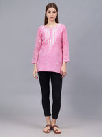 Load image into Gallery viewer, Seva Chikan Hand Embroidered Chanderi Lucknowi Chikan Top With Slip
