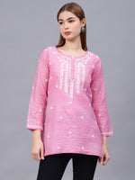 Load image into Gallery viewer, Seva Chikan Hand Embroidered Chanderi Lucknowi Chikan Top With Slip
