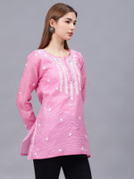 Load image into Gallery viewer, Seva Chikan Hand Embroidered Chanderi Lucknowi Chikan Top With Slip