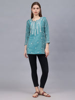 Load image into Gallery viewer, Seva Chikan Hand Embroidered Chanderi Lucknowi Chikan Top With Slip