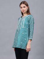 Load image into Gallery viewer, Seva Chikan Hand Embroidered Chanderi Lucknowi Chikan Top With Slip