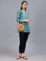 Load image into Gallery viewer, Seva Chikan Hand Embroidered Chanderi Lucknowi Chikan Top With Slip