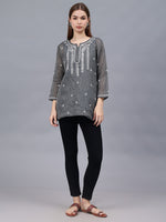 Load image into Gallery viewer, Seva Chikan Hand Embroidered Chanderi Lucknowi Chikan Top With Slip