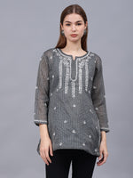 Load image into Gallery viewer, Seva Chikan Hand Embroidered Chanderi Lucknowi Chikan Top With Slip