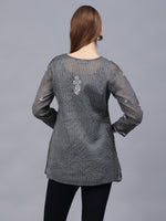Load image into Gallery viewer, Seva Chikan Hand Embroidered Chanderi Lucknowi Chikan Top With Slip