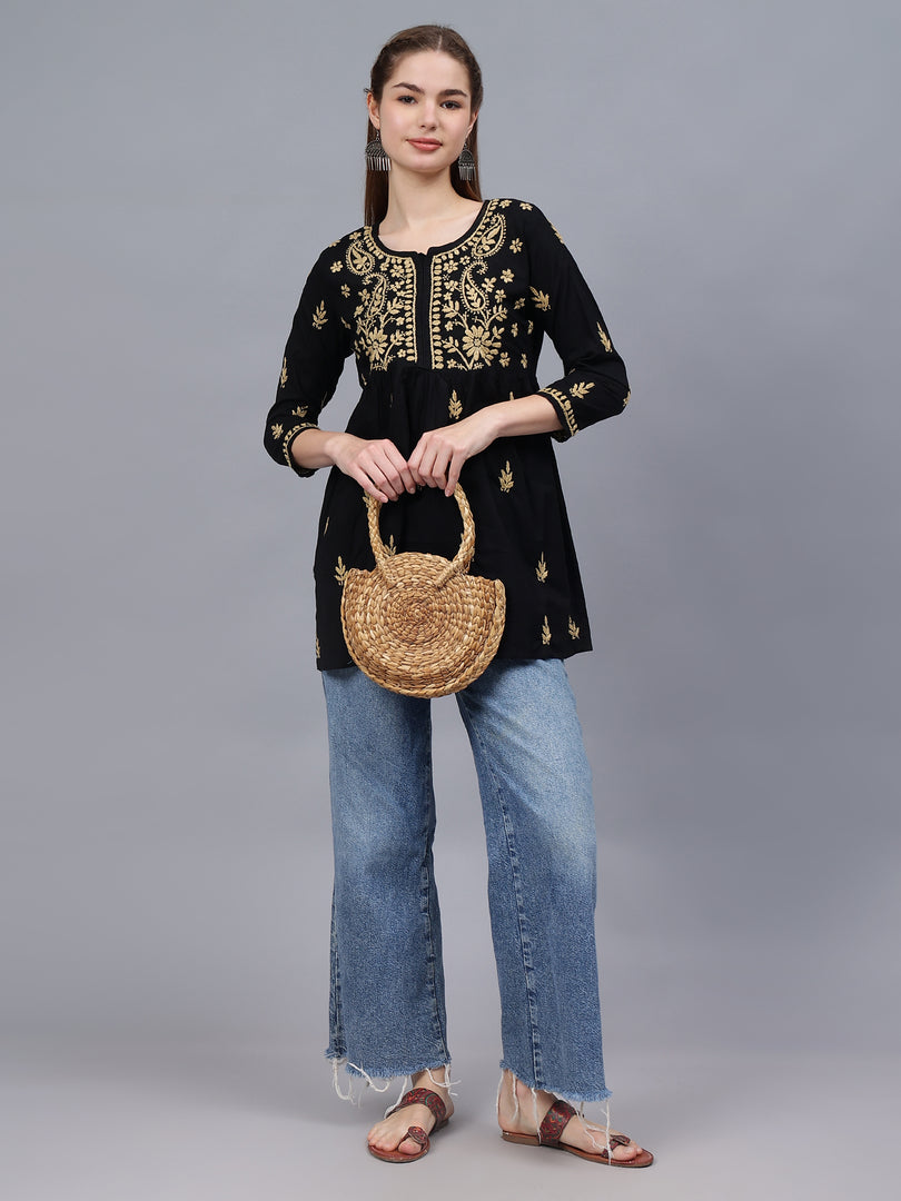 Seva Chikan Hand Embroidered Cotton Lucknowi Chikan Top