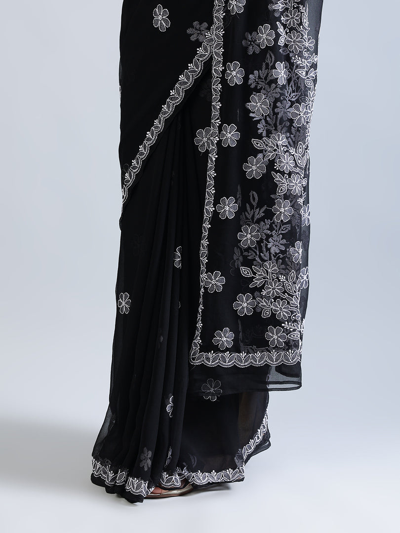 Seva Chikan Hand Embroidered Georgette Lucknowi Chikankari Saree