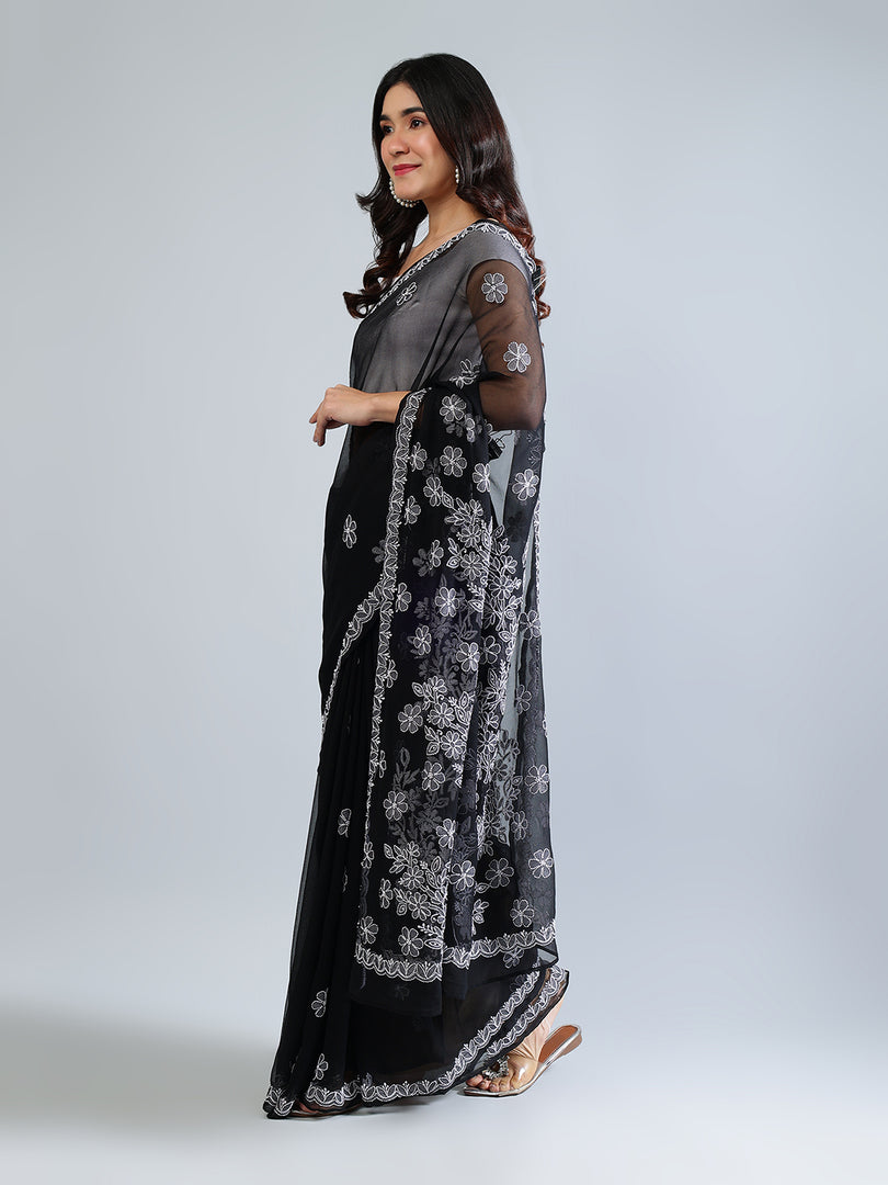 Seva Chikan Hand Embroidered Georgette Lucknowi Chikankari Saree